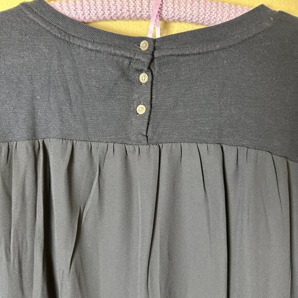 LOFT Navy Wide Arm Back Button Mixed Media Sweater Top Size Large - Picture 7 of 7